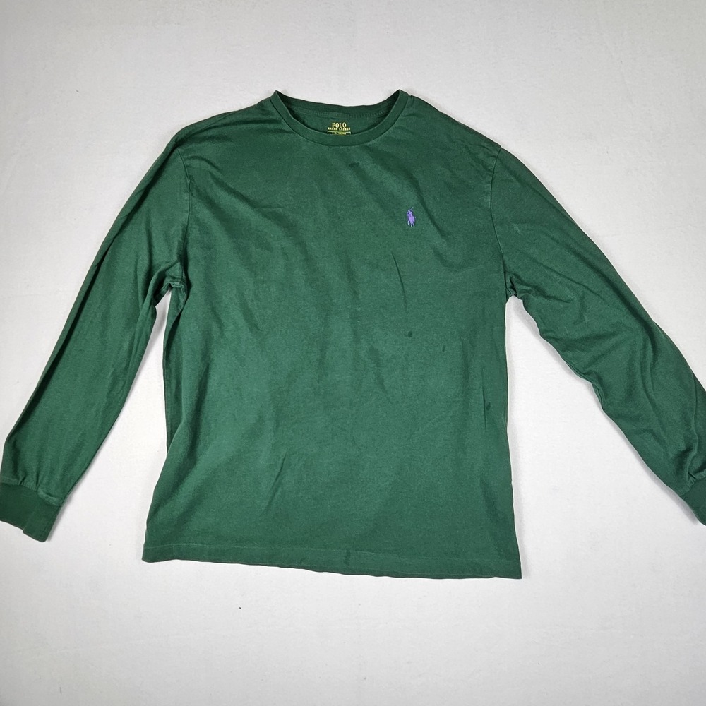 Polo Ralph Lauren Mens Long Sleeve T-Shirt Green Purple Pony Classic Fit L